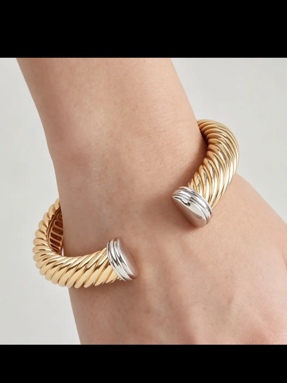 Gold and Silver Twisted Cuff Bracelet - Women Jewelry